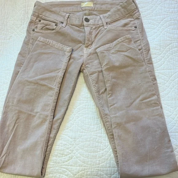 MOTHER The Looker Velvet Pant Jean Mauve Pink Size 27 Skinny Ankle Crop - Picture 3 of 14